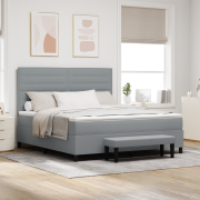 vidaXL Box Spring Säng med Madrass & Bänk Ljusgrå 180x200 cm Tyg