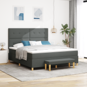 vidaXL Box Våningssäng med Madrass & Bänk Mörkgrå 180x200 cm Tyg