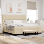 vidaXL Boxfjädringssäng med madrass & bänk kräm 200x200 cm tyg