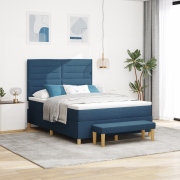 vidaXL Sängbotten med madrass och bänk Blå 160x200 cm Tyg