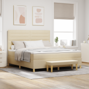 vidaXL Boxspring Säng med Madrass & Bänk Grädde 180x200 cm Tyg