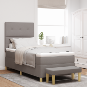 vidaXL Boxspring Säng med Madrass & Bänk Taupe 90x190 cm Tyg