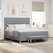 vidaXL Boxspring säng med madrass & bänk Ljusgrå 180x200 cm Tyg