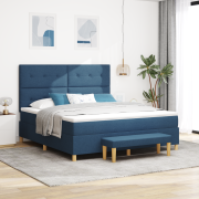 vidaXL Box Säng med Madrass & Bänk Blå 180x200 cm Tyg