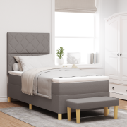 vidaXL Boxspring säng med madrass och bänk taupe 90x200 cm tyg