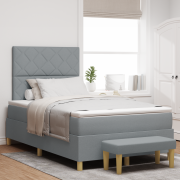 vidaXL Boxfjärmad säng med madrass & bänk Ljusgrå 120x200 cm Tyg