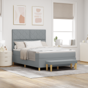 vidaXL Box Springsäng med madrass & bänk ljusgrå 140x190 cm tyg
