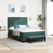 vidaXL Resårbotten säng med madrass & bänk mörkgrön 140x190 cm sammet