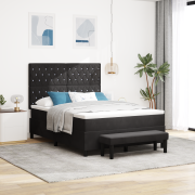 vidaXL Boxfjädersäng med madrass & bänk svart 140x200 cm sammet