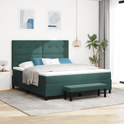 vidaXL Boxspring säng med madrass & bänk mörkgrön 180x200 cm sammet