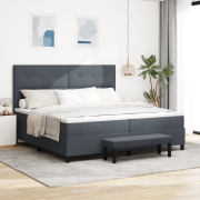 vidaXL Bokfjäder Säng med Madrass & Bänk Mörkgrå 200x200 cm Sammet