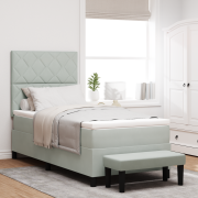 vidaXL Box Spring Säng med Madrass & Bänk Ljusgrå 90x190 cm Sammet