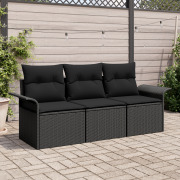 vidaXL 3-delat trädgårdssoffset med kuddar Svart Poly Rattan