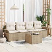 vidaXL 5 Delars Trädgårdssoffset med Kuddar Beige Poly Rattan