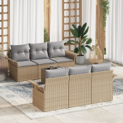 vidaXL 7-delat trädgårdsoff-set med kuddar Beige Poly Rotting