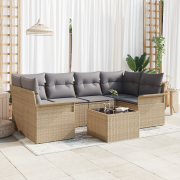 vidaXL 7-delad Trädgårdsoffagrupp med Kuddar Beige Poly Rattan