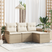 vidaXL 4-delat Trädgårdssoffset med Kuddar Beige Poly Rattan