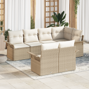 vidaXL 7-delars trädgårdsoffaset med kuddar Beige Poly Rottning