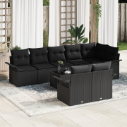 vidaXL 9-delars trädgårdsoffset med kuddar beige poly rattan