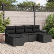 vidaXL 6-delat trädgårdsoffasett med kuddar svart poly rattan