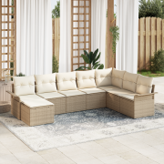 vidaXL 8-delad trädgårdsoffaset med kuddar Beige Poly Rattan