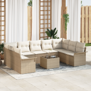 vidaXL 10 Delars Trädgårdsofa Set med Kuddar Brun Poly Rotting