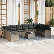vidaXL 10 Delars Trädgårdsoff Set med Dynor Svart Poly Rattan