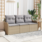 vidaXL 3-delad Trädgårdsoffaset med kuddar Beige Poly Rattan