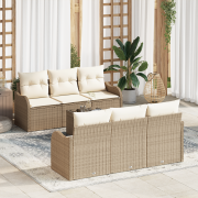 vidaXL 7 Delars Trädgårdsoff Set med Kuddar Beige Poly Rattan