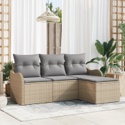 vidaXL 4 Delars Trädgårdssoffset med Kuddar Beige Poly Rattan