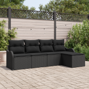 vidaXL 5-delat Trädgårdsoff-set med Kuddar Svart Poly Rattan