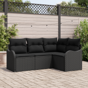 vidaXL 4-delat trädgårdsoffaset med kuddar svarta poly rattan