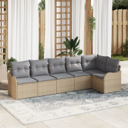 vidaXL 6 Delars Trädgårdsoffset med Kuddar Beige Poly Rottings