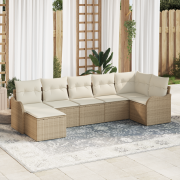 vidaXL 7-delat trädgårdsoffset med kuddar beige poly rattan