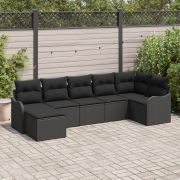 vidaXL 7 Delars Trädgårdssoffaset med Kuddar Svart Poly Rattan