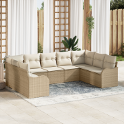 vidaXL 9-delat Trädgårdssoffset med Kuddar Beige Poly Rotting