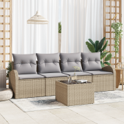 vidaXL 5-delat trädgårdsoffset med kuddar Beige Poly Rattan