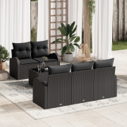 vidaXL 6-delat Trädgårdsoffset med Kuddar Svart Poly Rattan