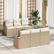 vidaXL 7-delat Trädgårdssoffset med Kuddar Beige Poly Rattan