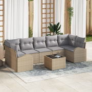vidaXL 8-delat trädgårdsoffaset med kuddar Beige Poly Rattan
