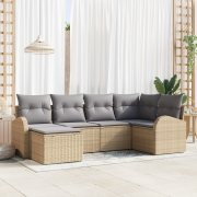 vidaXL 6-delat Trädgårdsoffaset med kuddar Beige Poly Rattan