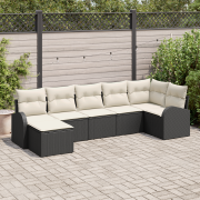 vidaXL 7-delars Trädgårdsoff Set med Kuddar Svart Poly Rattan