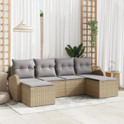 vidaXL 6 Delar Trädgårdsoffasett med Kuddar Beige Polyrotting