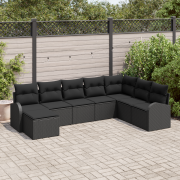 vidaXL 8-delat trädgårdsoff set med kuddar svart poly rattan