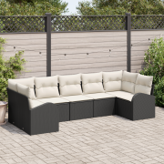 vidaXL 7-delars trädgårdsoff-set med kuddar svart poly rattan