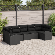 vidaXL 7-delars Soffset med Kuddar Svart Poly Rattan