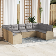 vidaXL 9-delars Trädgårdssoffan med kuddar Beige Poly Rattan
