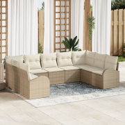 vidaXL 9-delat trädgårdsoffasett med kuddar Beige Poly Rattan