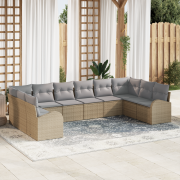 vidaXL 10-delars Trädgårdsoffaset med Kuddar Beige Poly Rattan