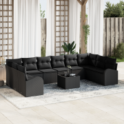 vidaXL 11-delat trädgårdsofa set med kuddar beige poly rattan